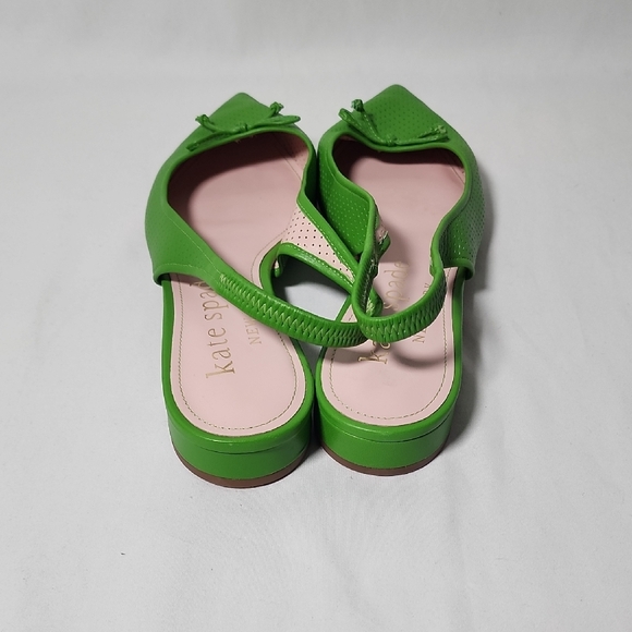 kate spade Bright Green Pointed-Toe Perforated Slingback Flats with Bow - Picture 6 of 11